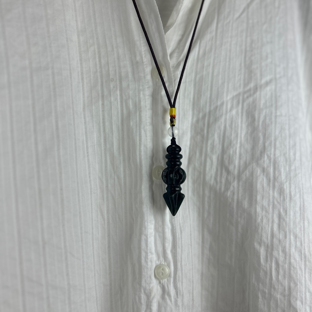 natural green Jade handcarved Vajra Pendant Necklace brown necklace 金刚杵